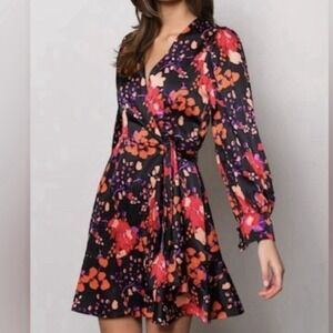 Anthropologie Hutch‎ Sophie Wrap Dress In Black Multi Splash Floral Sz S